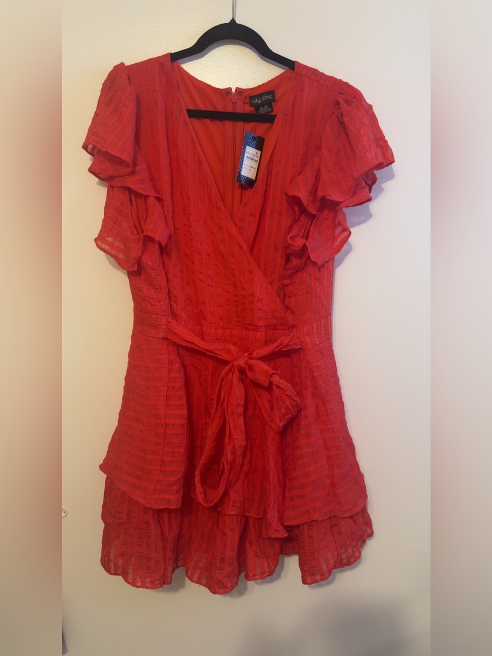 Plus Size City Chic Red Ruffle Wrap-Front Women's Romper